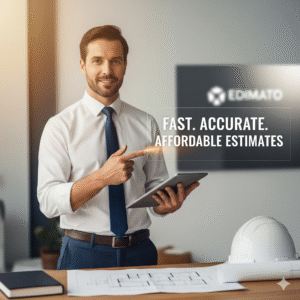 Edamato logo with tagline: fast, accurate, and affordable estimates for your project needs.