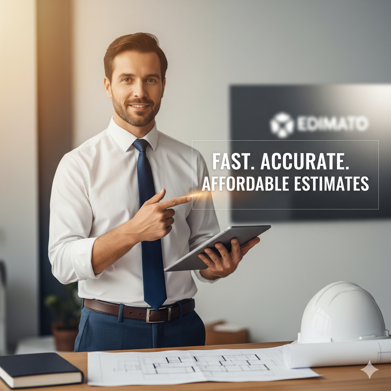 Edamato logo with tagline: fast, accurate, and affordable estimates for your project needs.